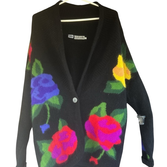 Rafaella Black Cardigan with Vibrant Floral Design - Picture 1 of 5